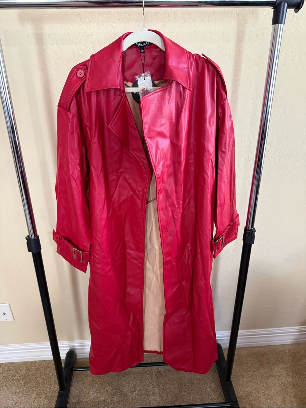 Rehab Red Leather Trench Coat